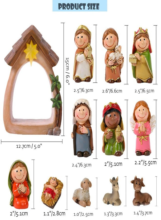 MACLARONX Nativity Set & Figures, 12 Pieces Small Christmas Nativity Scene with LED Light Resin Lighted Tabletop Nativity Indoor Decor Includes 1 Manger and 11 Figurine (Mini Figure) - Image 3